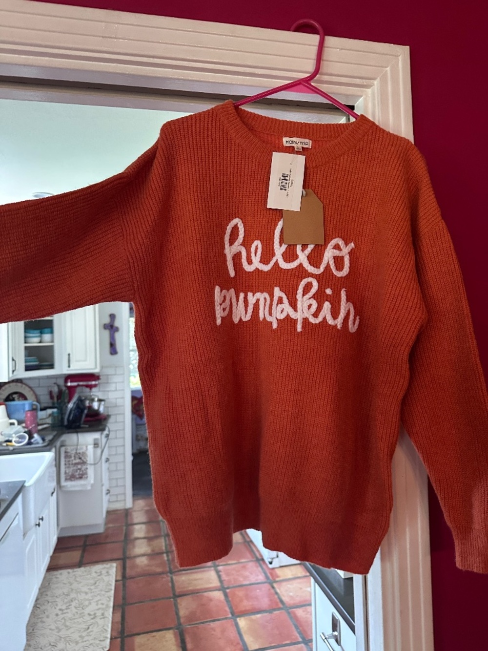 Dark orange “Hello Pumpkin” knit sweater - size L